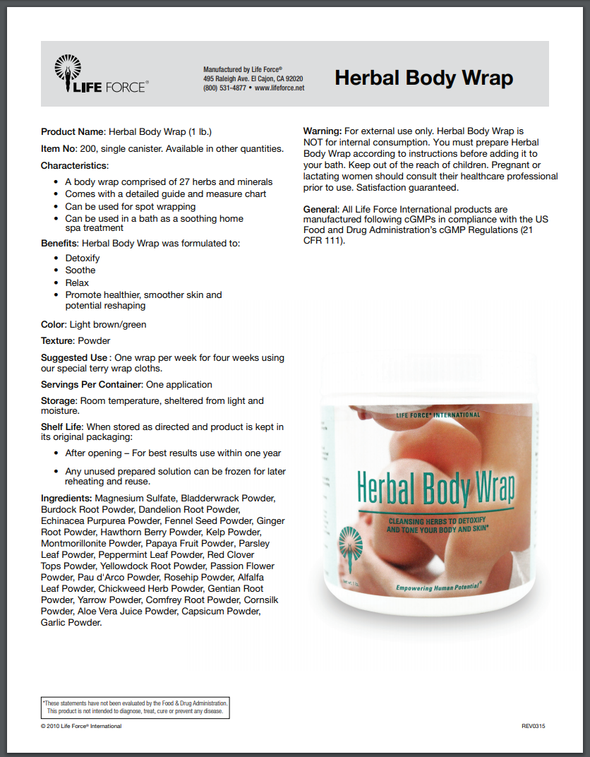 Herbal Body Wrap Fact Sheet